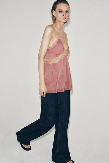 ZW COLLECTION LACE-TRIMMED CAMISOLE TOP - Pink by Zara - Image 3