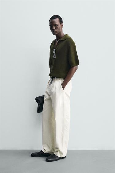 MERCERISED COTTON KNIT POLO SHIRT - Khaki by Zara - Image 3