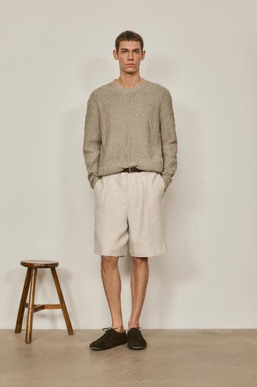 Zara Linen blend Aran knit sweater - LIMITED EDITION - Greenish - Image 0