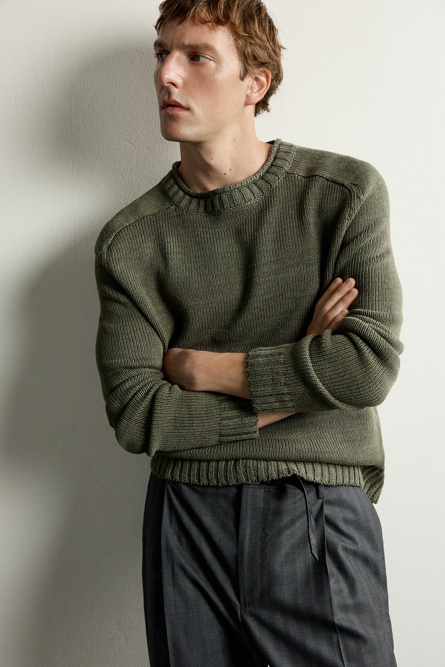 Мужской свитер Zara Relaxed Fit Textured Jumper, цвет: Хаки — фото 6