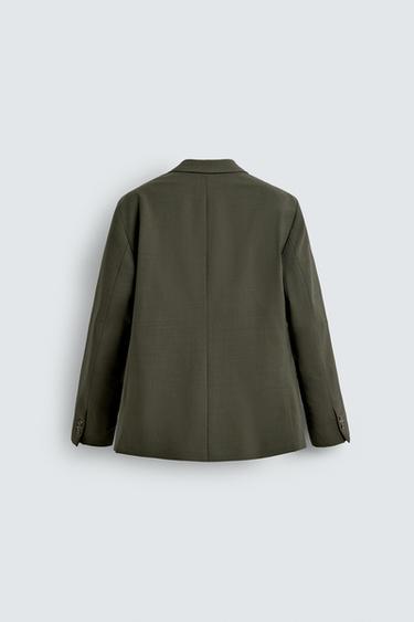 Zara WOOL DOUBLE BREASTED SUIT BLAZER - Green