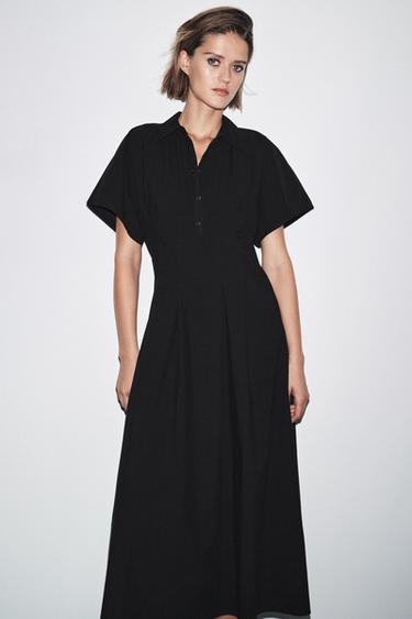 ZW COLLECTION POPLIN SHORT SLEEVE DRESS - Black by Zara - Image 1