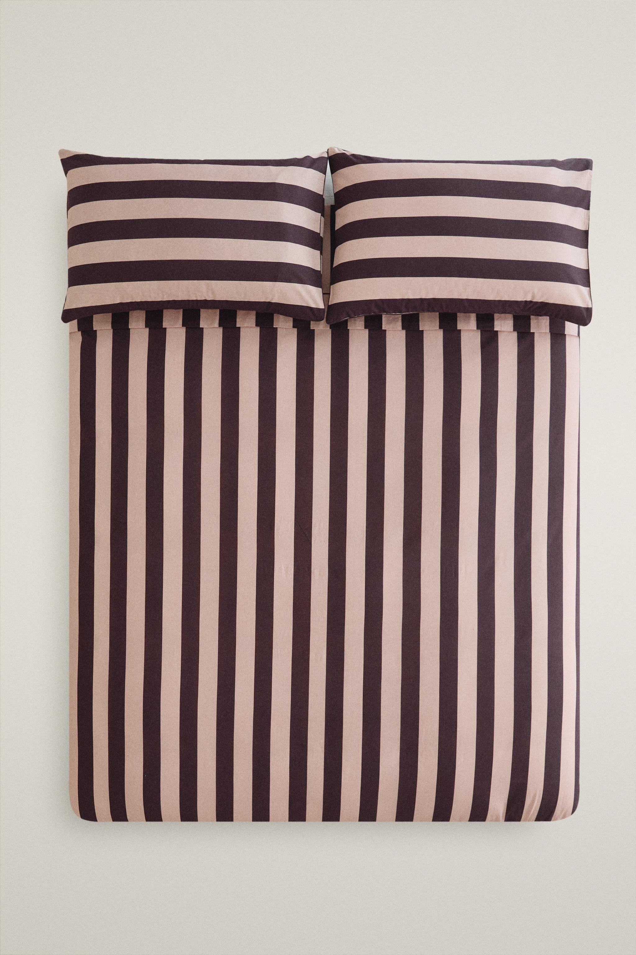 FADED COTTON STRIPE DUVET COVER — Pink