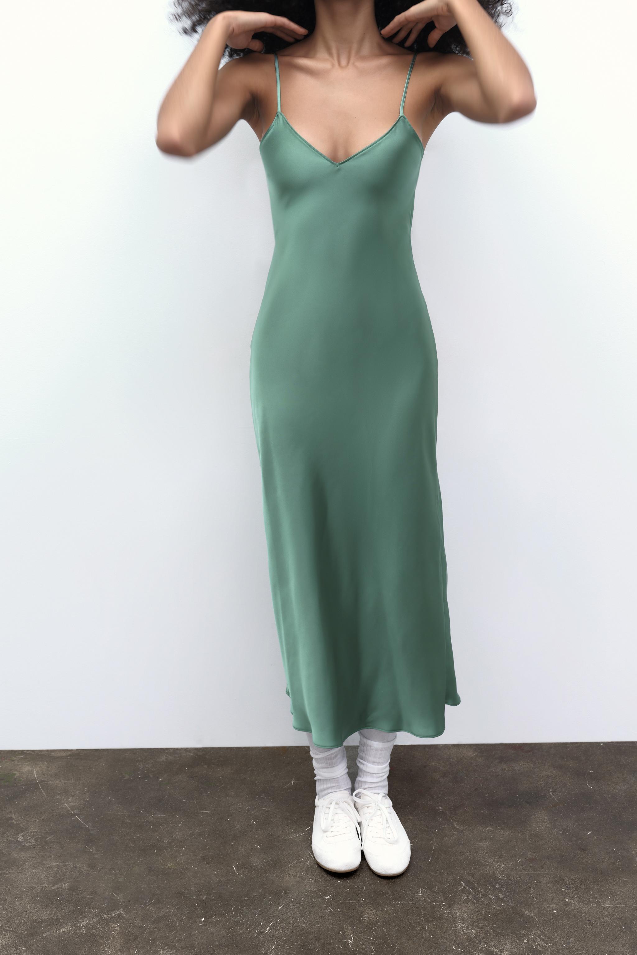 Green slip hotsell dress zara