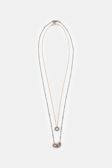 Zara PACK OF 2 SPARKLY COMBINATION NECKLACES - Golden