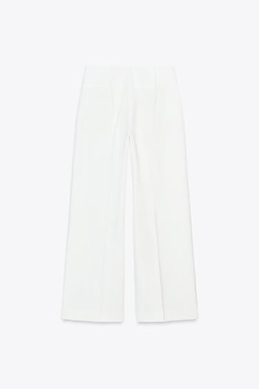 PANTALON LARGE TAILLE CROISÉE - Écru de Zara - Image 7
