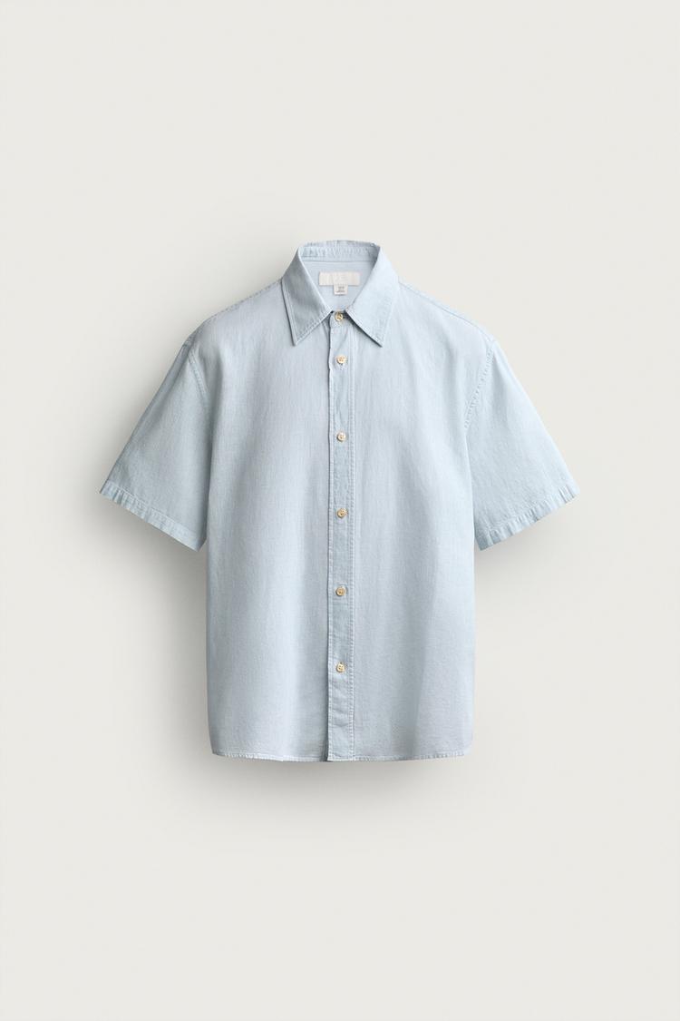 Camisa de algodón y lino de corte regular 7