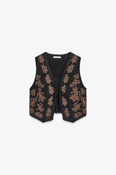 FAUX SUEDE WAISTCOAT WITH BEADED EMBROIDERY - Black by Zara - Image 5