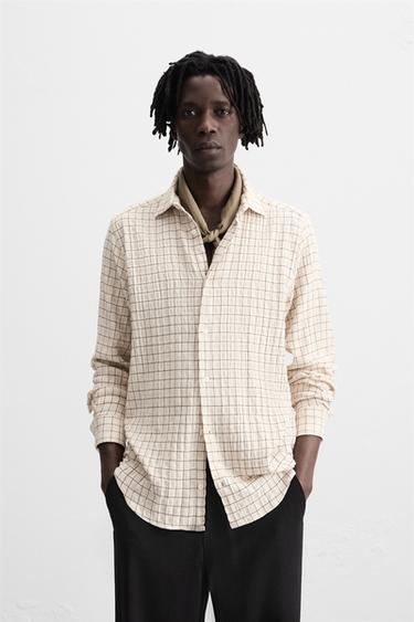 TEXTURED CHECK SHIRT - Sand by Zara