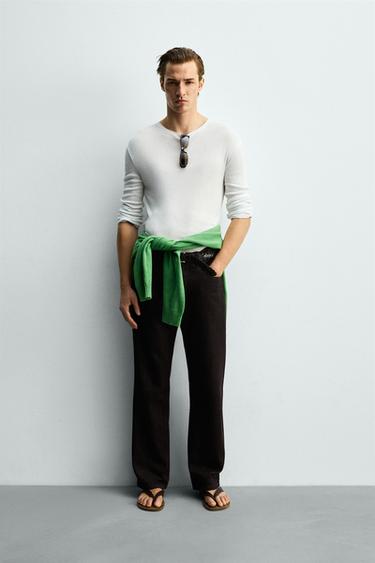 Zara VISCOSE TEXTURED LONG SLEEVE T-SHIRT - White - Image 0