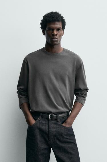 REGULAR FIT LONG SLEEVE T-SHIRT - Anthracite grey by Zara