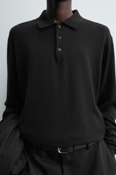 COTTON-WOOL KNIT POLO SHIRT - Black by Zara - Image 6