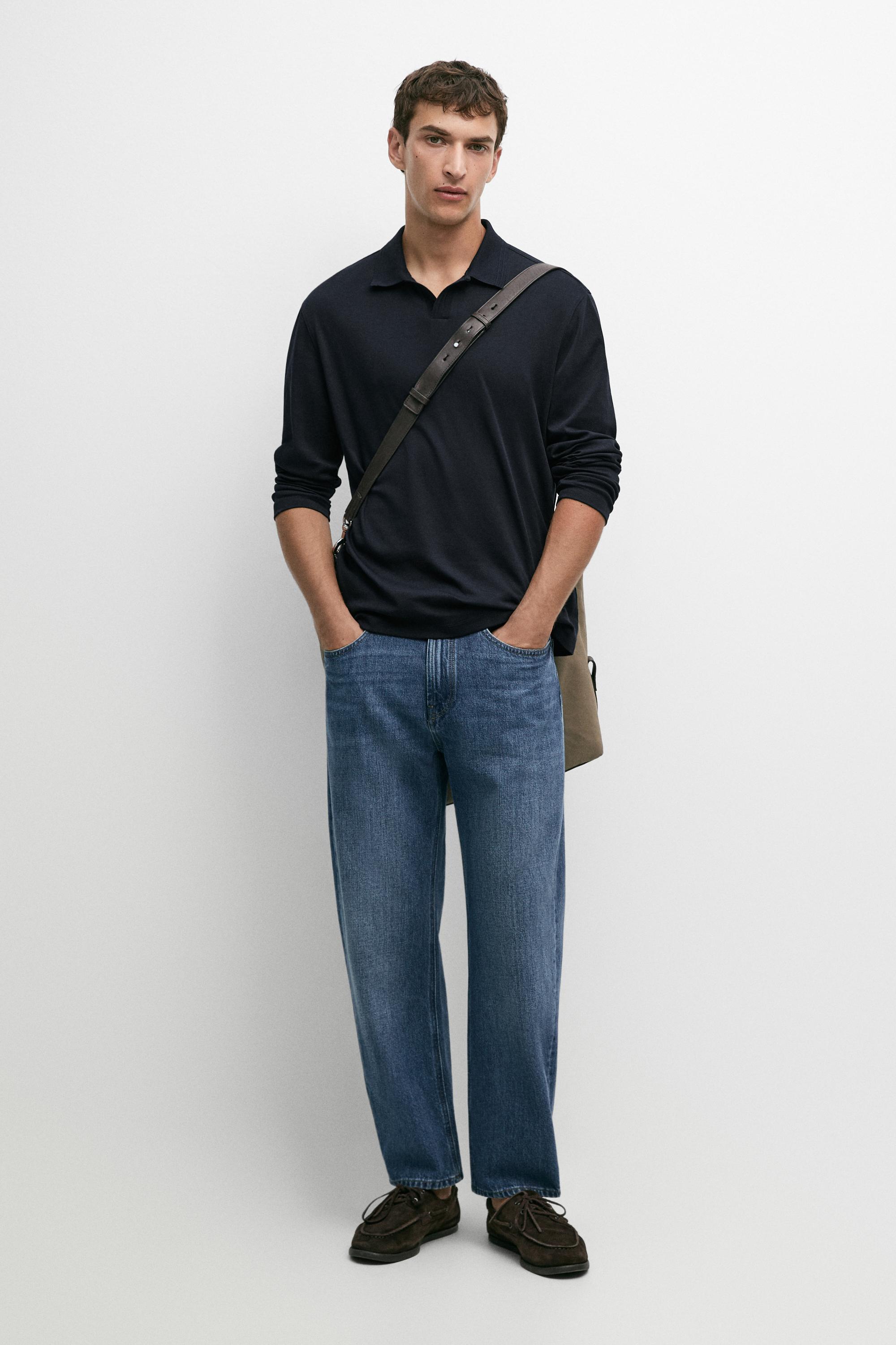 100% cotton long sleeve polo shirt — Navy blue