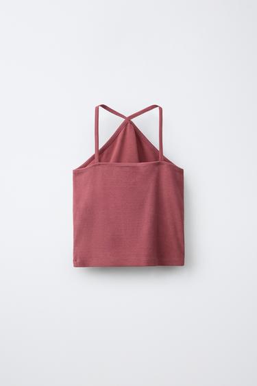 HALTER NECK TOP WITH STUDS - MAROON by Zara - Image 1