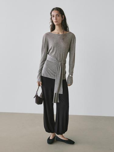 T-shirt avec nœud - Gris chiné de Zara - Image 0