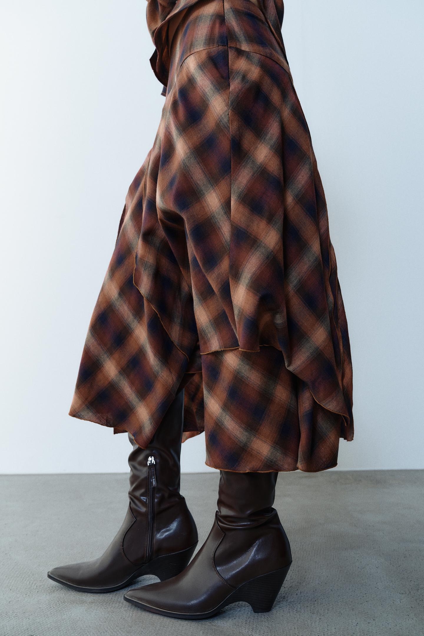 Женская юбка Zara Plaid MIDI with Slits, цвет: Разноцветный — фото 4