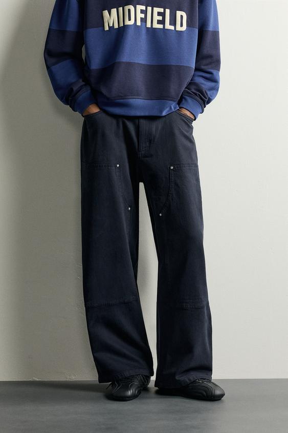 CALÇA CARPINTEIRO COM TACHAS - Azul-marinho da Zara - Imagem 0