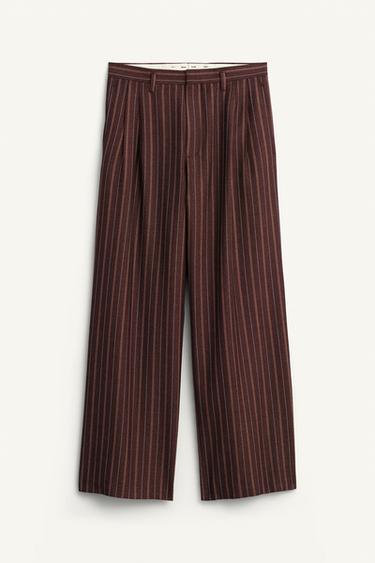 LIMITED EDITION STRIPED WIDE-LEG TROUSERS - brown/white by Zara