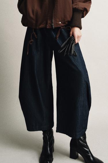 PANTALON DENIM VOLUME ZW COLLECTION - Bleu de Zara