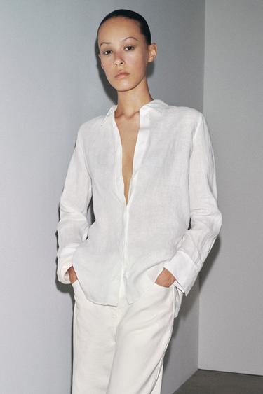 ZW COLLECTION 100% LINEN SHIRT - White by Zara