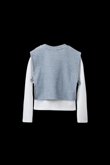 T-SHIRT MIT NETZTOP - Blau von Zara