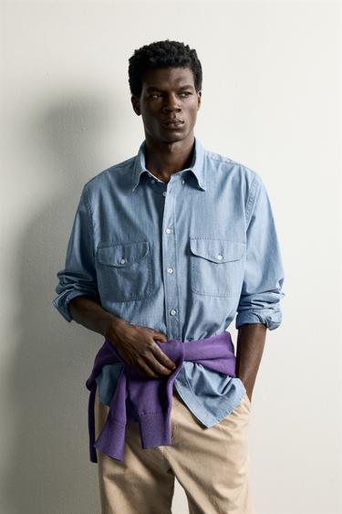 CHAMBRAY-HEMD REGULAR FIT MIT TASCHEN - Indigoblau von Zara