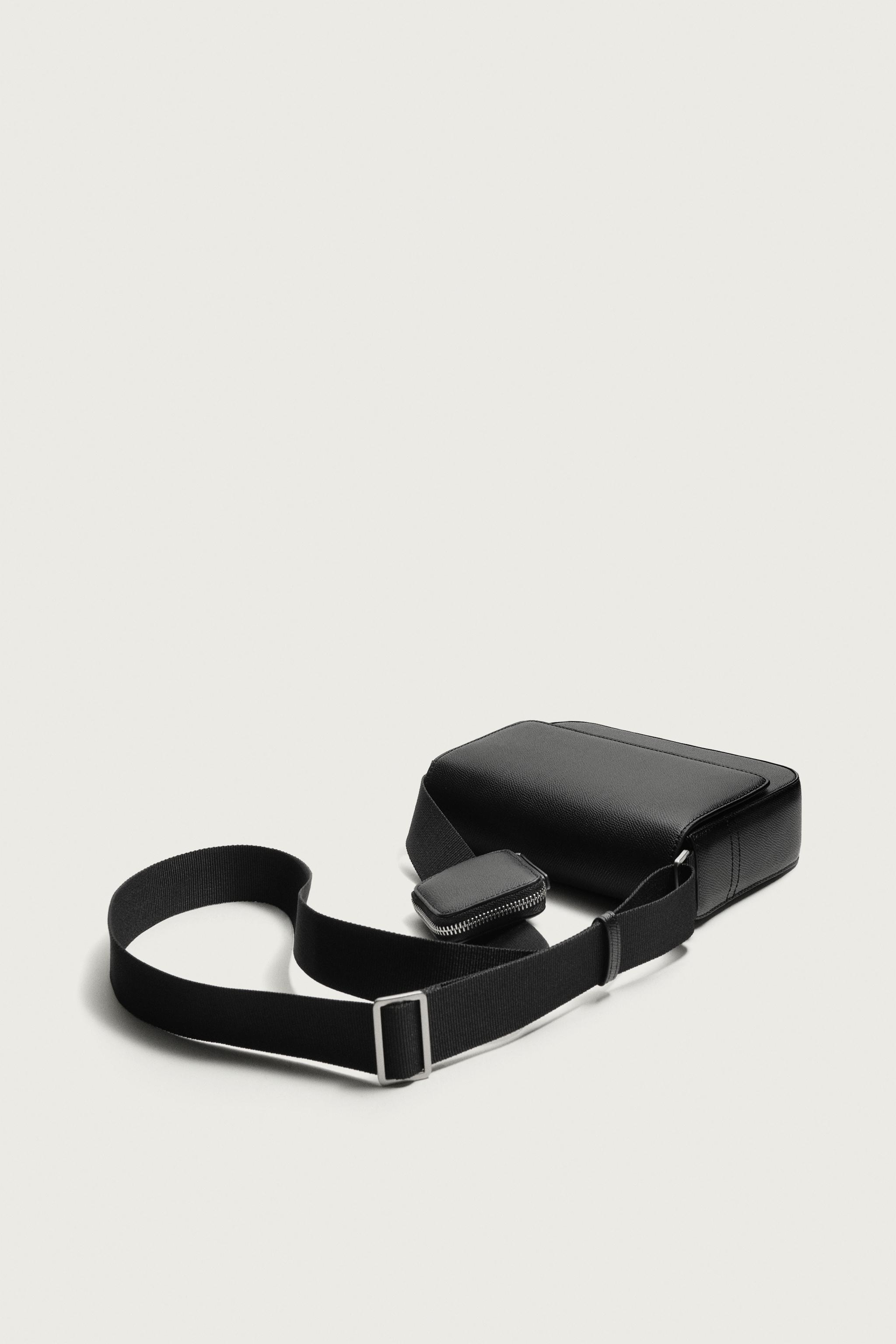 TEXTURED FLAP CROSSBODY BAG — Black