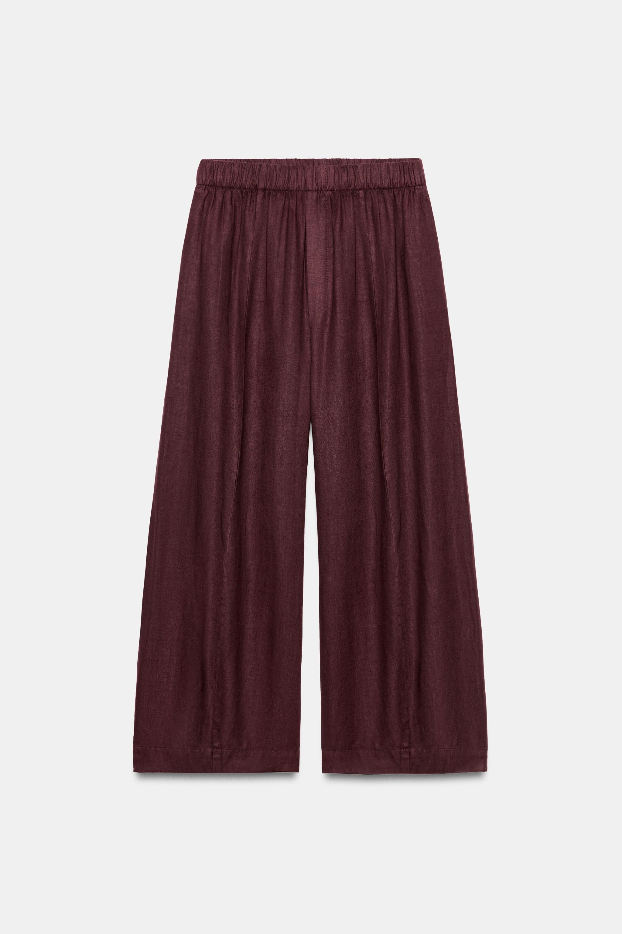 Zara %100 KETEN ZW COLLECTION BARREL PANTOLON görsel 8