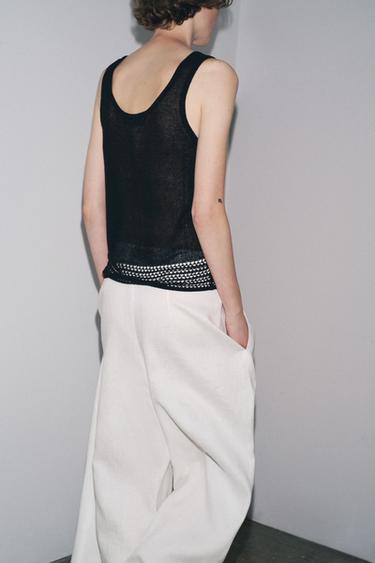 POINTELLE KNIT CROP TOP - Black by Zara - Image 2