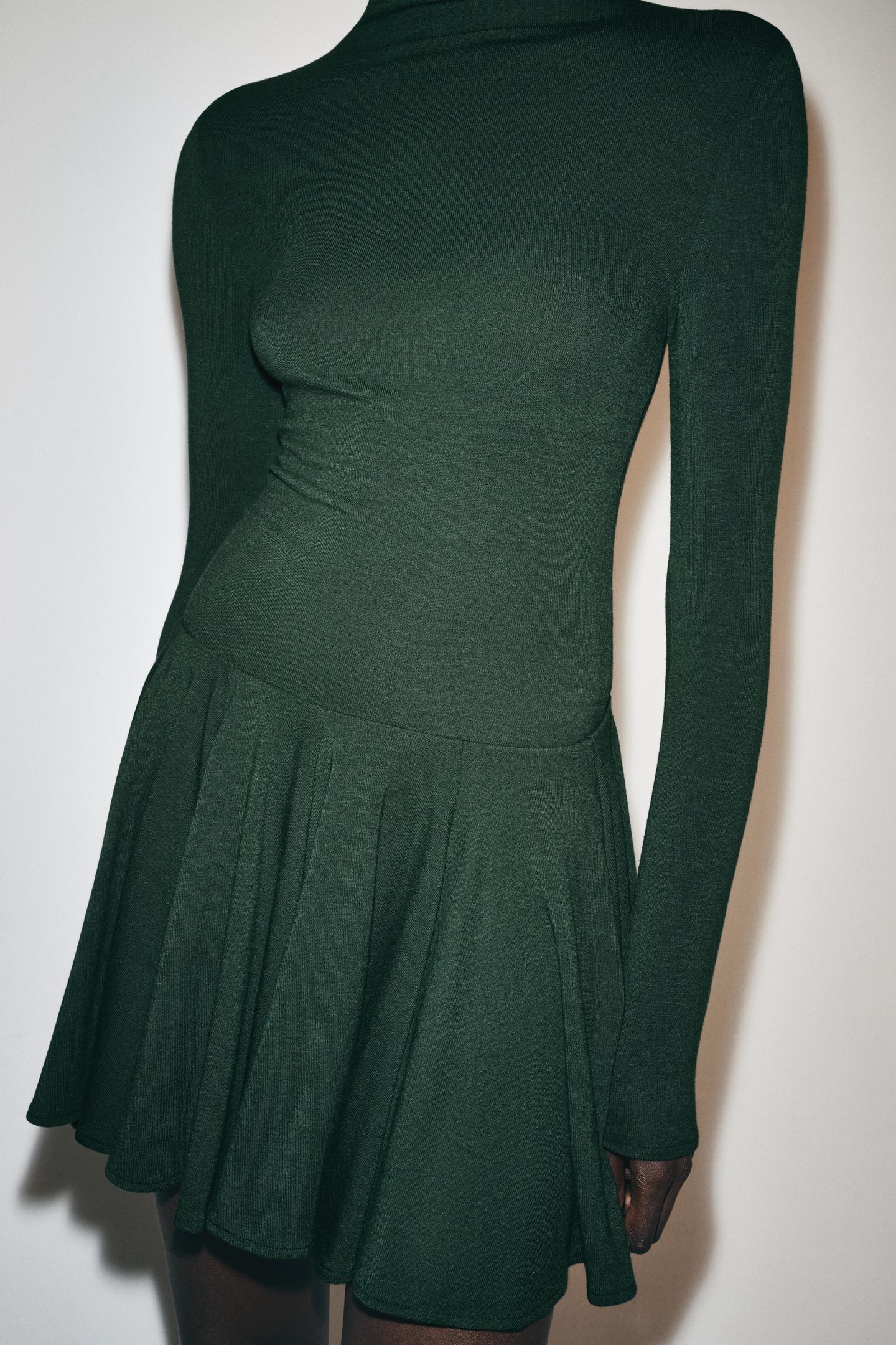 Женская футболка Zara Mock Neck, цвет: Тёмный зелёный — фото 5