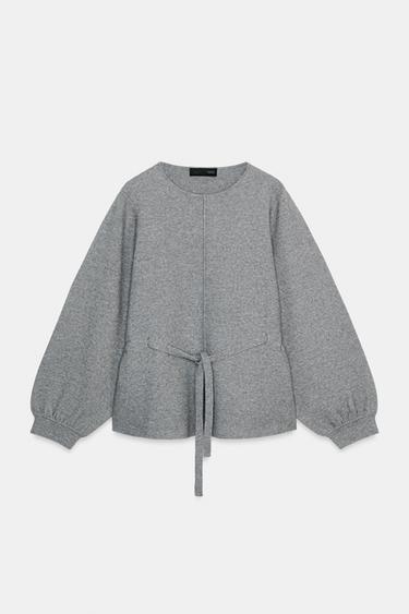 KNIT JUMPER WITH DRAWSTRING - Grey by Zara - Image 4