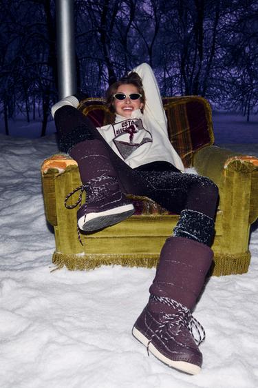 Zara LACE-UP SKI COLLECTION ANKLE BOOTS - Burgundy Red