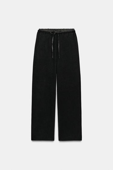 Zara COMBINATION KNIT PANTS - Black