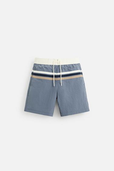 STRIPED LONG SWIMMING TRUNKS - Indigo by Zara - Image 0
