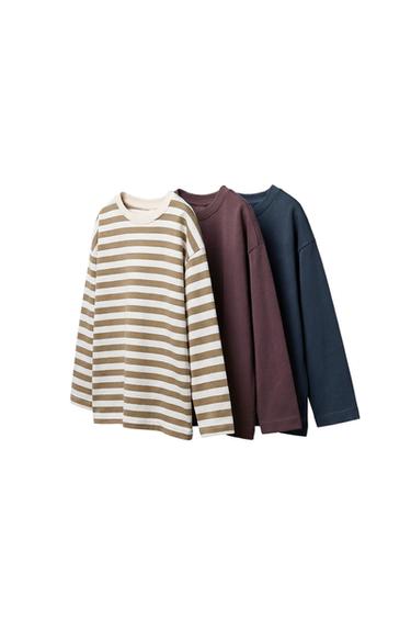 حزمة ثلاث تيشرتات مخططة وسادة - أزرق by Zara