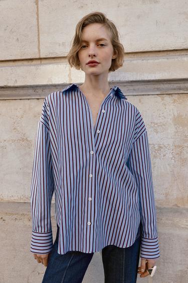 CHEMISE OXFORD À RAYURES - Rouge / Noir de Zara - Image 1