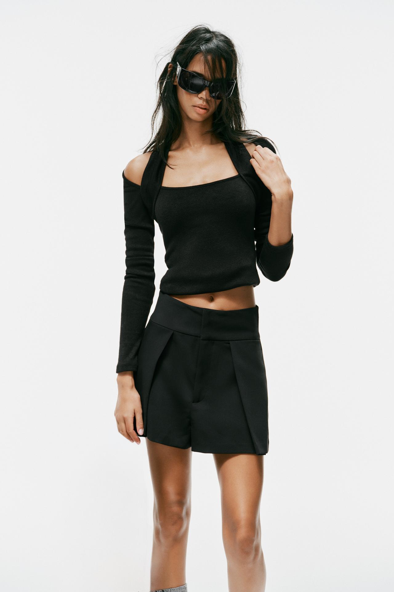 DOUBLE HALTER TOP — Black