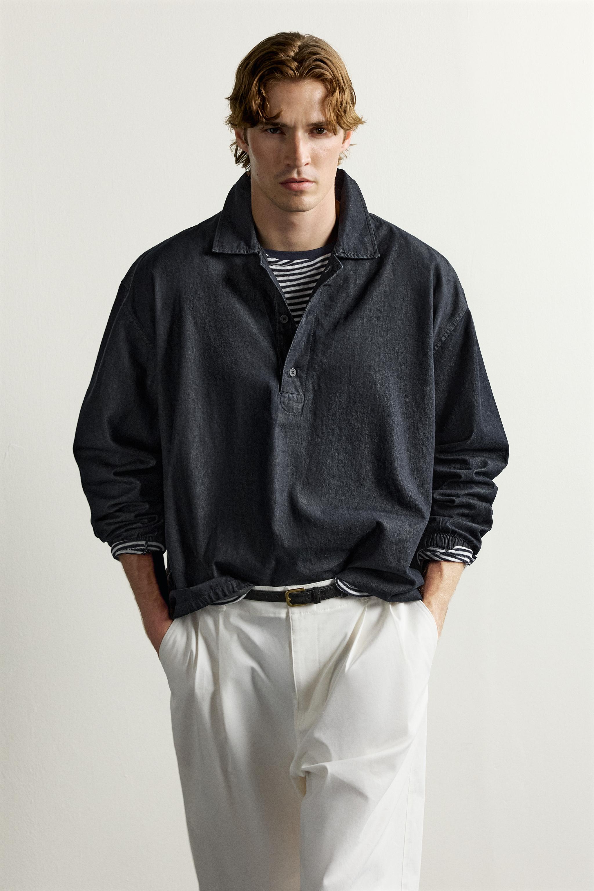 RELAXED FIT DENIM POLO SHIRT
