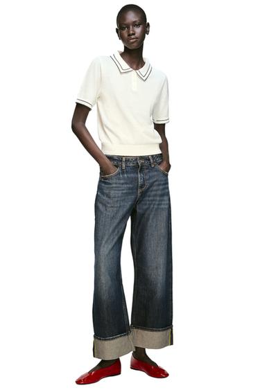 CONTRAST TOPSTITCHING KNIT POLO SHIRT - Black / White by Zara