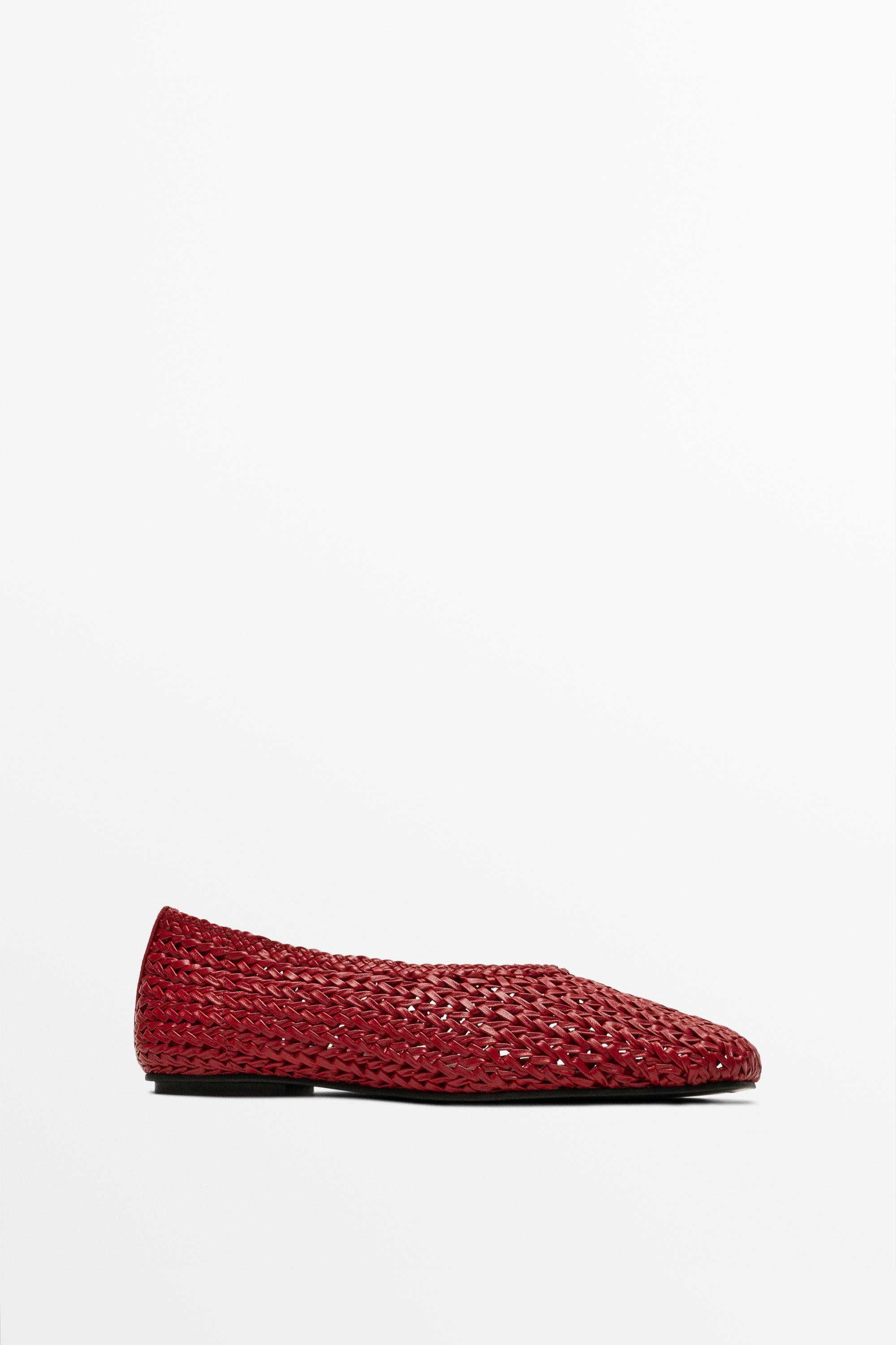 Braided leather ballet flat — Red