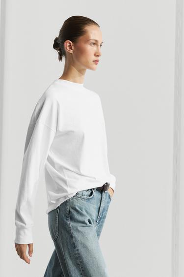 Long sleeve round neck T-shirt — Oyster-white 2