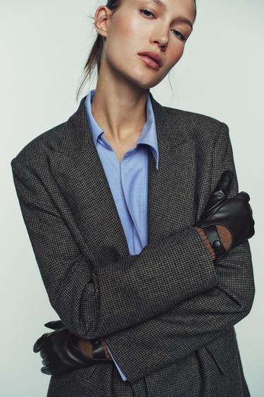 Zara FAUX LEATHER GLOVES WITH WOOL - Brown