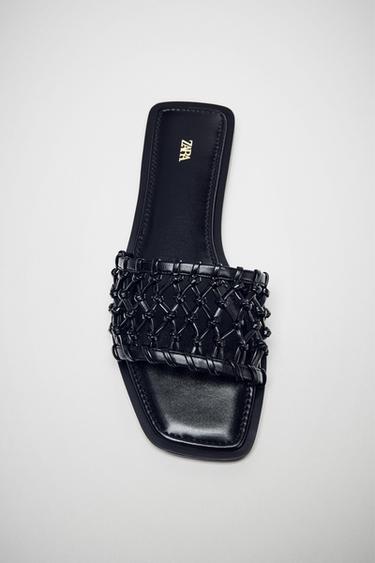 BRAIDED FLAT SANDALS - Black by Zara