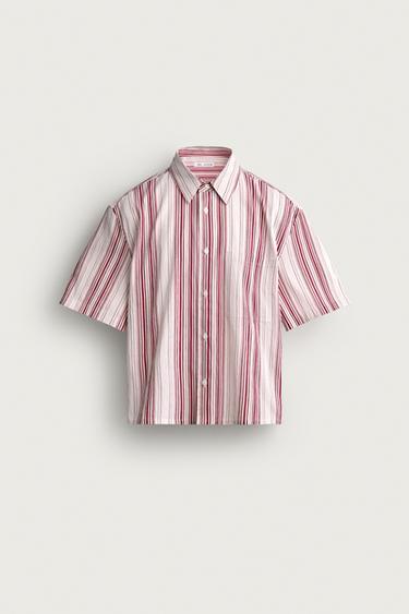 STRIPED BOXY FIT SHIRT — Pink 1