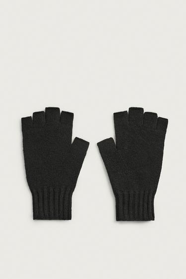 100% WOOL KNIT MITTENS — Black 1