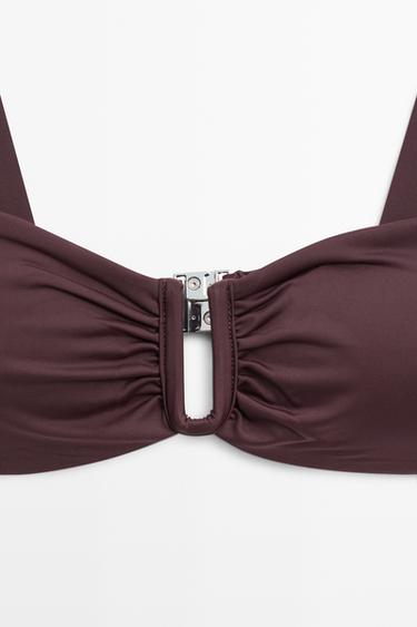 Strappy bikini top with gathered detail — Brown 2