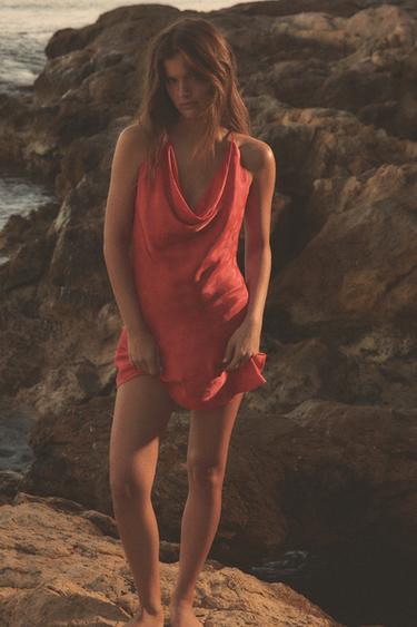 새틴 도트 원피스 - Zara 레드