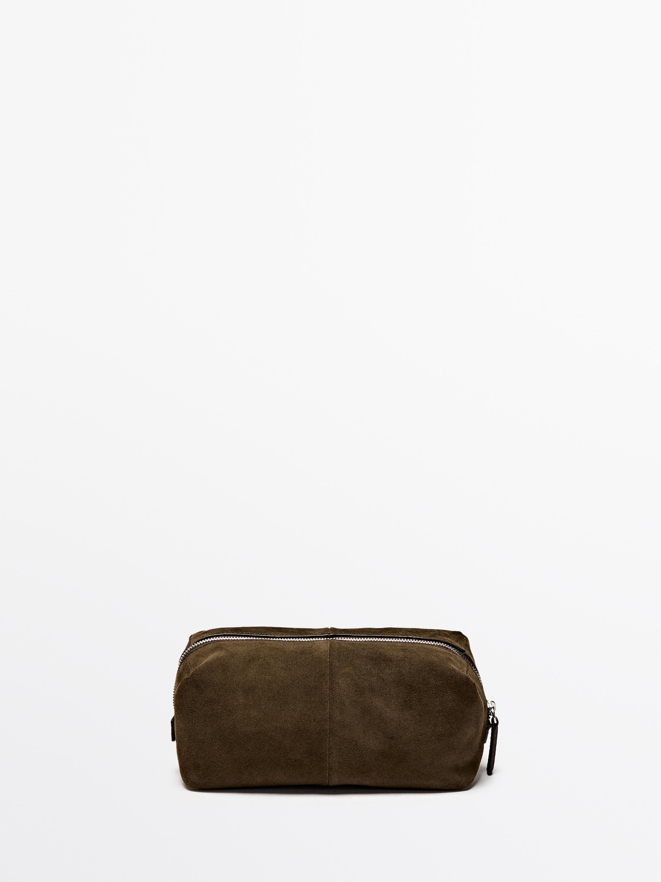 Trousse de toilette fermeture Éclair en cuir et daim