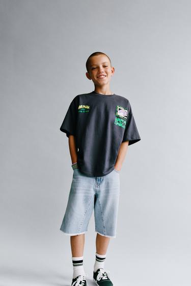 BERMUDA DENIM RELAXED BAGGY PARCHE ESTRELLA - Azul claro de Zara