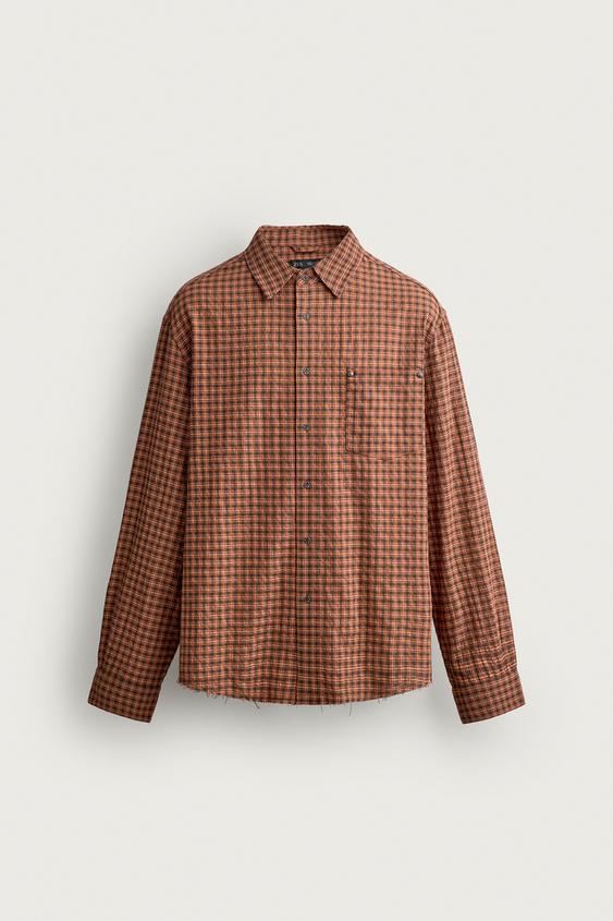 RELAXED FIT CHECK SHIRT - Orange by Zara - Image 0
